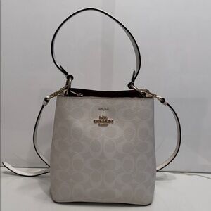 Coach Cream Signature Mini Bucket Shoulder Bag with Gold Hardware